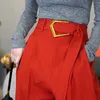 Printemps décontracté corée Chic femmes polyvalent fermeture éclair lâche couleur unie taille Empire pantalon croisé avec ceinture 8Y976 210510