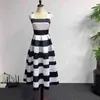 Summer Retro Audrey Hepburn Dress Stripe A line Style Mid Dress Pleated Wine Party Long Striped Dress 210331