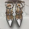 Marke Frauen Pumpen Hochzeit Schuhe High Heels Nieten Sandalen 6 cm 8 cm 10 cm Mode Knöchel Riemen Sexy braut Schuh 34-44 mit staubbeutel