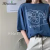 Hirsionsan, camiseta con estampado de línea abstracta para mujer, camisetas holgadas suaves con gráfico divertido para mujer, camisetas casuales de algodón de verano, camisetas caqui 210623