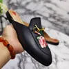 Leather men slippers soft cowhide Lazy women's shoes Metal buckle beach Mules Princetown Classic lady slipper with box