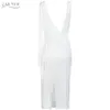 Summer White Fringe Bandage Dress Women Sexy Backless Bodycon Tank Club Night Out Celebrity Party Vestidos 210423