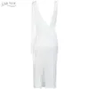 Sommar Vit Fringe Bandage Dress Kvinnor Sexig Backless Bodycon Tank Club Night Out Celebrity Party Vestidos 210423