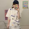 Kwaii Japan polo divertente stampa graffiti t-shirt a maniche corte femminile sciolto studenti coreani all-match top in cotone Harajuku 210526