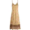 Vintage Print V Neck Sling Sleeveless Backless Dress Women Casual Folds Ruffle Pastoral Style Loose High Waist Beach Dresses 210608