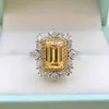 Wong Rain Luxury 925 Sterling Silber Emerald Cut erstellt Moissanite Hochzeit Engagement Klassische Frauen Ringe Fine Schmuck Geschenk