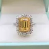 Wong Rain Luxury 925 스털링 실버 에메랄드 컷 컷 Moissanite 웨딩 약혼 고전 여성 반지 고급 쥬얼리 선물