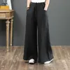 Pure linen Large size wide leg pants drawstring elastic waist cotton and women Trousers Summer Long Pants 210915
