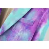 Tie Dye Kvinnor Elegant Loose Purple Blazers Fashion Ladies Casual Long Jacket Suits Boho Kvinna Chic Blazer Girls 210430