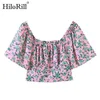 Mulheres Chic Floral Cópia Cropped Blusas Summer Puff de Manga Curta Blusa Camisa Ladies Vintage Ruffles Tops Blusas 210508