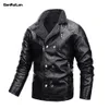 Vestes en cuir pour hommes Moto Stand Collier Zipper Poches Mâle Vintage PU Manteaux Biker Faux Cuir Mode Vêtements d'extérieur 210518