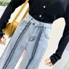 Korobov New Arrival Hit Kolor Patchwork Jeans Koreański Streetwear Wysoka talia Harajuku Spodnie Chic Denim Kobiety Spodnie 210430