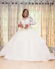 2021 Plus Size Brautkleider A-Linie Brautkleider Jewel Neck Langarm Spitzenapplikationen Vestios De Novia