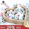 Låt oss göra silikonfotboll 20pc bpa gratis teether tugga pärlor diy hantverk tillbehör ammande hänge 211106