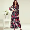 Women'sPprinted Retro Dress Autumn Long Sleeve Fashion V-neck Lace Up High Waist Slim A-line Bohemia Lady Plus Size 210522