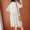 Übergroße Frauen Baumwolle Leinen Casual Kleid Neue Sommer Einfache Stil Vintage Print Lose Weibliche Knielanges Hemd Kleid S3541 210412