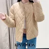 Mulheres moda argyle solto casaco acolchoado casaco vintage manga longa bolsos lado outerwear chique tops 210416