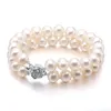 Handmade natural fashionable double layer bracelet 7-8mm white freshwater pearl plum blossom clasp long 20 cm