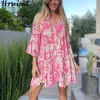 Vintage Summer Sukienka Kobiety Floral Print Flare Rękaw V Neck Casual Kobiet Boho Mini Beach Wakacje Wakacje Vestido de Mujer 210513