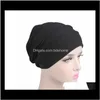 Ear Muffs Hats Caps Hoeden, Sjaals Handschoenen Mode Drop Levering 2021 Vrouwen Katoen Ademhes Womens Hijabs Tulband Elastische Doek Hoofd Hat Dames