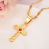 Collar con colgante africano, conjuntos de joyería, oro macizo de 18k, cruz de cristal fino, cadena de circonio rojo, fiesta para niños, regalo árabe de Dubái