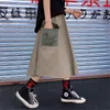 Хлопок хаки камуфляж зеленый карман высокая талия юбка груза уличная одежда хараджуку корейские женщины мода a-line midi длинная юбка осень 210421