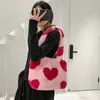 Plush Heart Printing Bag Lovely Western Style Single Shoulder Bags Personality Fashionable Girl Totes