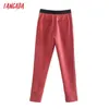 Tangada Moda Kobiety Czerwony Garnitur Spodnie Spodnie Kieszenie Przyciski Office Lady Spodnie Pantalon JE132 210609