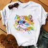 Kolorowe Kot Tshirt Kobiety T Shirt Casual Tee Lato Krótki Rękaw Okrągły dekolt Tanie Ubrania Chiny Top Tryb FEMME X0527