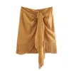 Kvinnor kjol Fringed High-Waisted Mini Skirt samlad detalj Tassel Hem Back Zip Stängning Casual Chic Kvinna Kjolar 210721