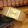 Wwoor Luxury Ultra Thin Square Men Quartz Klockor För Män Guld Stål Mesh Vattentät Automatisk Datum Armbandsur Relogio Masculino 210527