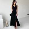 Black maxi Dress korean laides Sexy summer Sleeveless V neck cabaret Party robe A line Dresses for women 210602