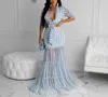 Women Set Sexy Skirt Deep V Neck Bandage Striped Crop Top High Waist Maxi Two Piece And Autumn 210513