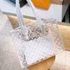 Grande capacité sac fourre-tout de haute qualité mode classique sac à provisions transparent femme plage gelée sac à bandoulière deux pièces voyage ess262t