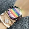 Marca Relógios Mulheres Menina Colorido Arco-íris Estilo Matel Steel Banda De Quartz Wrist Watch M99