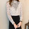 Koreaanse vrouwen chiffon shirts vrouw polka dot blouses tops lange mouw top plus size ruches shirt XXL 210427