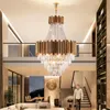Pendre lampe duplex Bâtiment de luxe Crystal lustre Éclairage intérieur Hauteur réglable Salon moderne El Lobby Escalier 8468924
