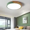 30/40/50/60CM Nordic Round Bedroom LED Ceiling Lamp Iron Green Grey White Metal Base Natural Solid Wood Decoration Lighting Lights