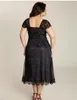 2021 New Tea Length Black Plus Size Mother of the Bride Dress Short Sleeve V Neck Empire Waist Women Formal Gowns Custom Made