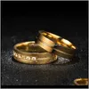 Gold Stainless Steel Groove Diamond Engagement Wedding Band Ring Mens Women Rings Fashion Jewelry Will And Sandy Drop Wy8C Em2Ux