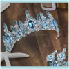 Hårsmyckesklipp Barrettes Barock Bridal Wedding Aessory Red Crown Green Tiara Blue Tiaras and Crowns Jewelry Diadema Diademe HG1