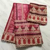 5Yards wine Color Beautiful african Bazin brocade fabric embroidery and 2Yards french net lace for Scarf PL71197