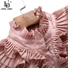 Summer Fashion Runway Dress Women Solid Elegant Long Sleeve Ruffle Pleated Party Ladies Midi Vestidos 210522