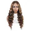 Ishow Highlight P4 / 27 Proste Kinky Curly Humani Włosy Peruki 14-40inch Pre-Zieszane 4x4 Zamknięcie Koronki Przodu Wig Ombre Kolor Ciało Luźna Głęboka Fala Dla Kobiet W każdym wieku