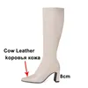 Meotina cuir véritable talon haut bottes extensibles femmes bottes hautes chaussures bout pointu bloc talons Zip bottes longues Beige 33-43 210520