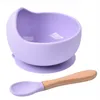 Bebê Silicone Alimentação Tigela Definir Talheres BPA BPA Livre Children's Handle's Colher Grau Alimentar Não-Silp Sucção Kids Talheres 211026