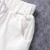 Zomerjongen kledingblad afgedrukt shirt met witte shorts 2 stuks kinderkleding pak voor peuter jongens set mode 210521