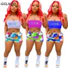 GGLNOO Seksi Colorblock Bandana Şort Kırpma Üst İki Parçalı Kıyafetler Kadınlar Doğum Günü Clubwear Sokak Stili Sweatsuits X0709