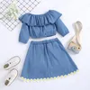 kids Clothing Sets girls outfits children ruffle off shoulder Tops+Flower Short skirts 2pcs/set Spring Autumn Korean version baby Clothes