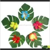 Décoration Artificielle Palmier Tropical Et Soie Hibiscus Fleurs Décor Monstera Feuilles Hawaiian Luau Jungle Plage Thème Fête Ucyrn Rbhuc